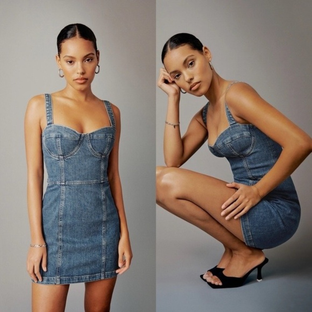 Reformation Nikki Bustier Denim Mini Dress Blue Size 8 Sweetheart Neckline Zip